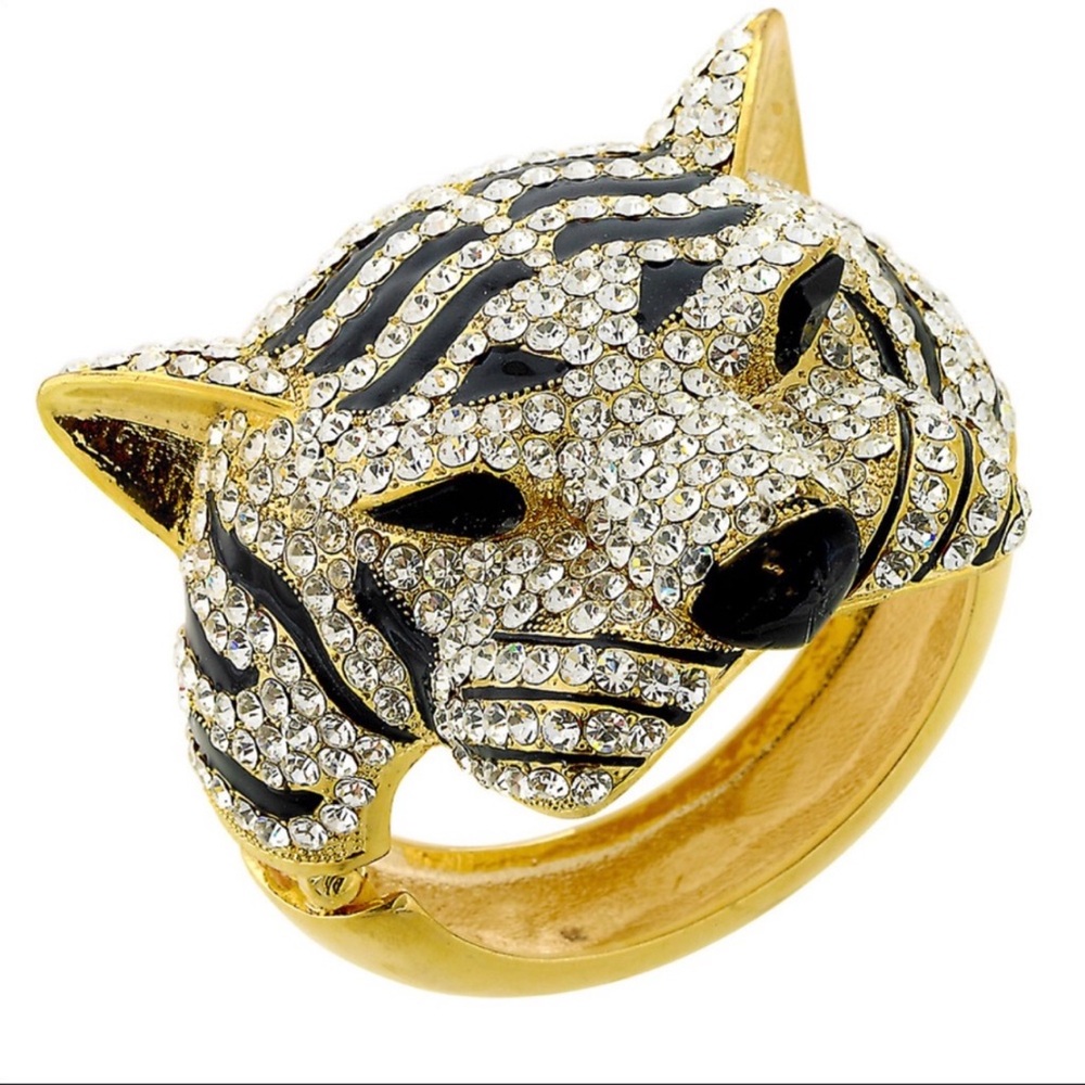 Large Crystal Tiger Head Statement Cuff Bracelet-Boutique